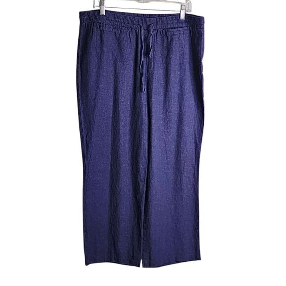 Versona navy linen blend pull on ankle trouser pants Coastal  Beachy XXL - Picture 1 of 5